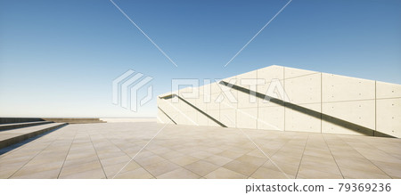 Vibrant and detailed panoramic landscape: concrete geometric architecture (3D CG rendered digital illustration) 79369236