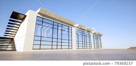 Vibrant and detailed panoramic landscape: concrete geometric architecture (3D CG rendered digital illustration) 79369237