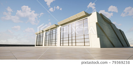 Vibrant and detailed panoramic landscape: concrete geometric architecture (3D CG rendered digital illustration) 79369238