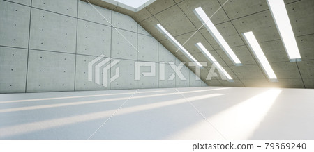 Vibrant and detailed panoramic landscape: concrete geometric architecture (3D CG rendered digital illustration) 79369240