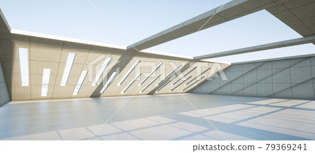 Vibrant and detailed panoramic landscape: concrete geometric architecture (3D CG rendered digital illustration) 79369241