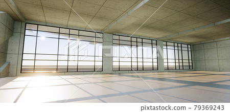 Vibrant and detailed panoramic landscape: concrete geometric architecture (3D CG rendered digital illustration) 79369243