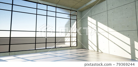 Vibrant and detailed panoramic landscape: concrete geometric architecture (3D CG rendered digital illustration) 79369244