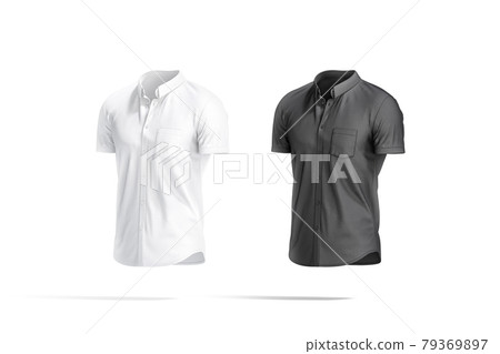 Blank black and white short sleeve button down shirt mockup 79369897