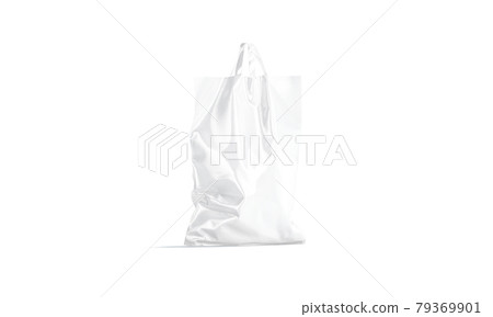 Blank white full loop handle plastic bag mockup, half-turned view