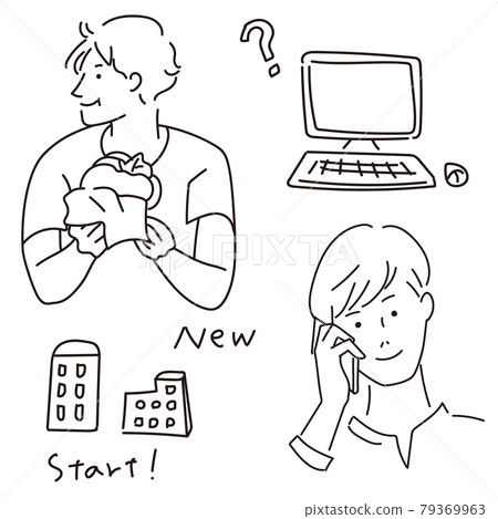 Male poses and accessory line drawing vector set Male poses and accessory line drawing vector set 79369963