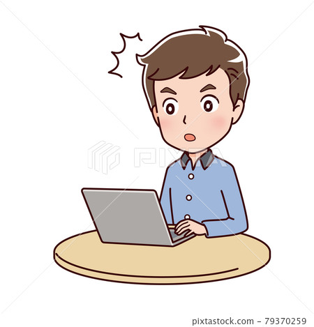 Illustration of a man operating a personal computer 79370259