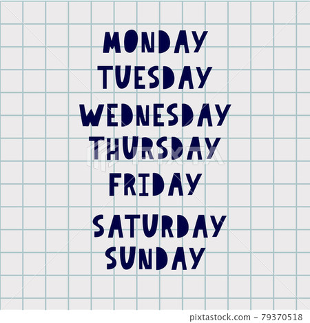 Handwritten Days of Week. Sunday, Monday, Tuesday, Wednesday, Thursday, Friday, Saturday. Modern Calligraphy. Isolated on White Background. Hand lettering calendar 79370518