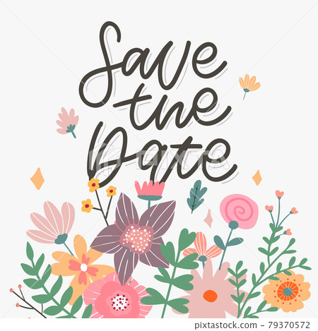 Lovely spring concept card. Awesome flowers and birds made in watercolor technique. Bright romantic card with summer flowers in vector. Charming Save the Date background Lovely spring concept card. Awesome flowers and birds made in watercolor technique. Bright romantic card with summer flowers in vector. Charming Save the Date background 79370572