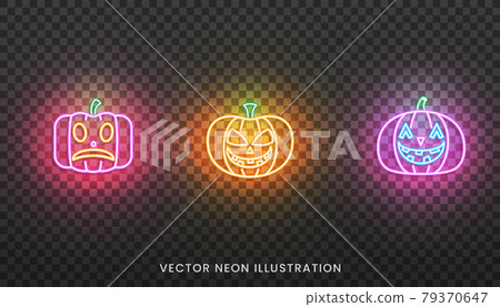 Halloween neon pumpkin sign. Set of bright colorful Jack O Lanterns for Halloween Halloween neon pumpkin sign. Set of bright colorful Jack O Lanterns for Halloween 79370647