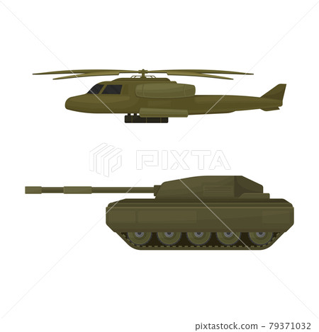 Armoured Tank and Aircraft as Military Machine and Armored Vehicle for Warfare Vector Set 79371032