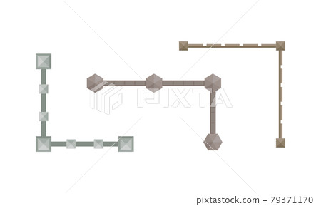 Landscape and Garden Design Elements with Fence Above View Vector Set 79371170