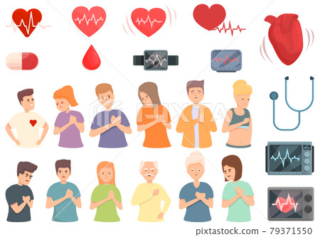 Palpitating icons set cartoon vector. Aid attack Palpitating icons set cartoon vector. Aid attack 79371550
