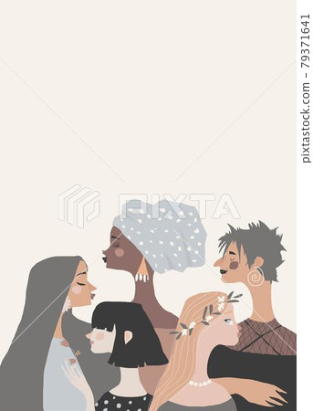 Illustration with Women Different Nationalities and Cultures 79371641