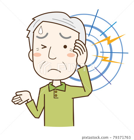 Elderly man suffering from tinnitus 79371763