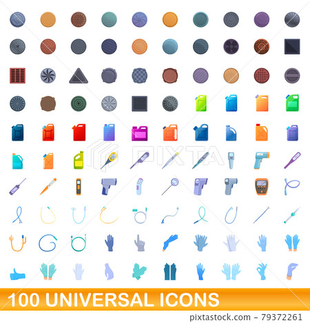 100 universal icons set, cartoon style 100 universal icons set, cartoon style 79372261