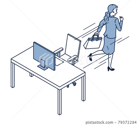 完成工作並匆忙離開公司的女上班族的等距 完成工作並匆忙離開公司的女上班族的等距 79372284