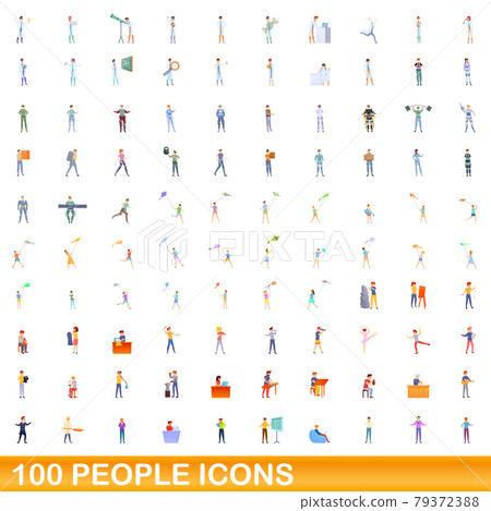 100 people icons set, cartoon style 100 people icons set, cartoon style 79372388