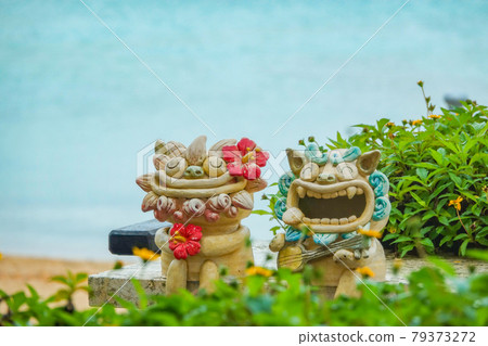 Shisa 以沖繩小濱島的海灘為背景 Shisa 以沖繩小濱島的海灘為背景 79373272