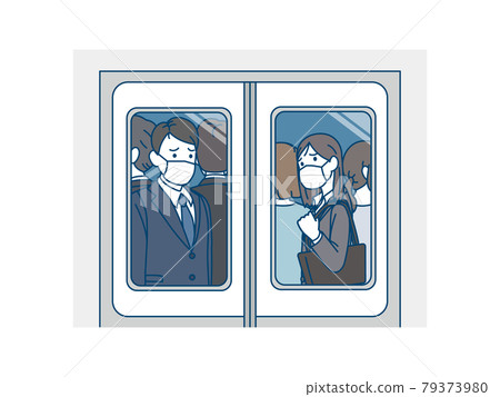 Men and women in suits riding trains, passengers wearing masks, working people, office workers, commuting, moving home, illustration material Men and women in suits riding trains, passengers wearing masks, working people, office workers, commuting, moving home, illustration material 79373980