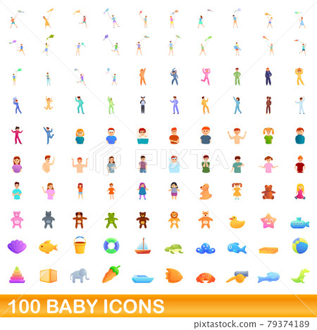 100 baby icons set, cartoon style 100 baby icons set, cartoon style 79374189