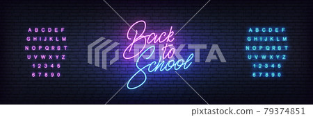 Back to School template neon sign. Glowing Back to School lettering concept Back to School template neon sign. Glowing Back to School lettering concept 79374851