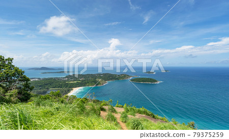 scenery landscape view Phahindum view point popular landmark in Phuket Thailand Viewpoint to see promthep cape, Naiharn beach and yanui beach beautiful andaman sea in Phuket Thailand 79375259