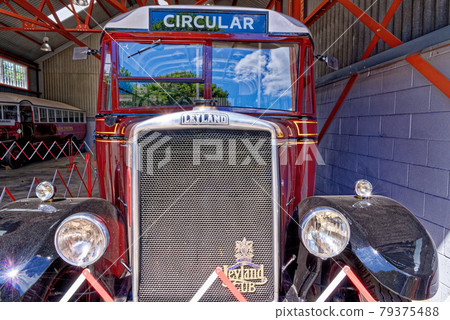 Vintage car in an workshop in Beamish Village - UK 79375488