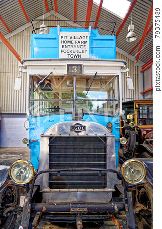 Vintage car in an workshop in Beamish Village - UK 79375489
