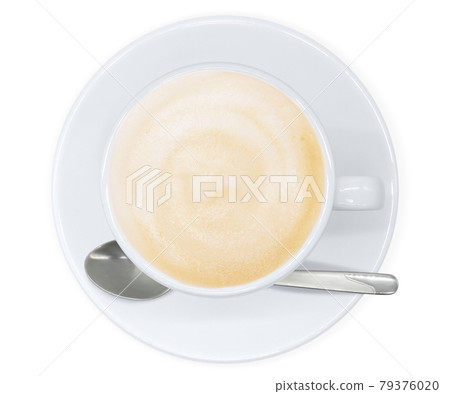 Cafe au lait drink illustration bird's-eye view realistic hot spoon 79376020