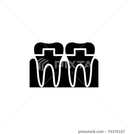 Crowned teeth line icon. Isolated vector element. Crowned teeth line icon. Isolated vector element. 79376187