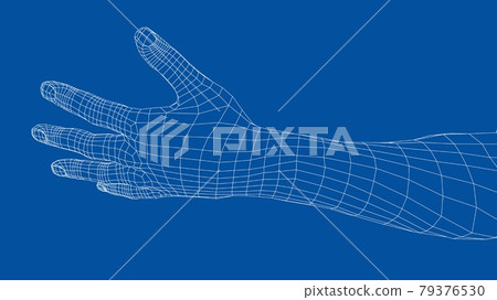 Open palm hand gesture of male hand. Vector 79376530