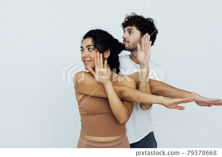 Male and female doubles yoga asana gymnastics fitness 79378668