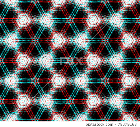 Seamless hexagon pattern in cyan, red, black and white colors 79379168