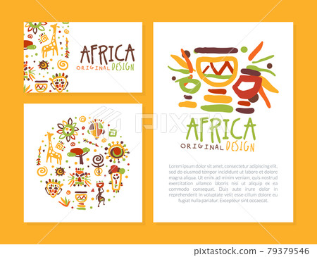Africa Card Templates Collection, Traditional African Culture Symbols and Space for Text, Banner, Brochure, Poster Vector Illustration Africa Card Templates Collection, Traditional African Culture Symbols and Space for Text, Banner, Brochure, Poster Vector Illustration 79379546