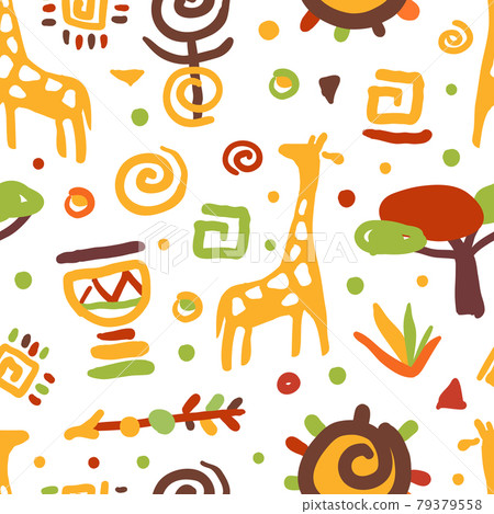 Traditional African Culture Symbols Seamless Pattern, Background, Banner, Wallpaper, Textile, Packaging Design Vector Illustration 79379558