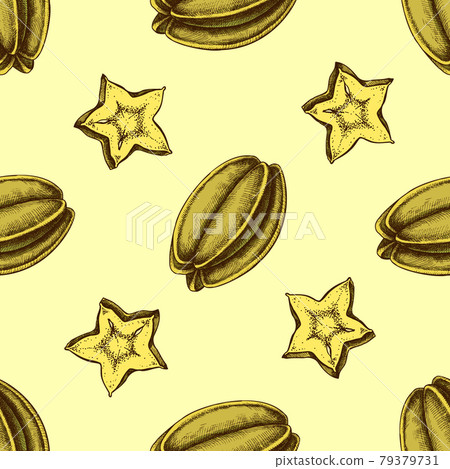Seamless pattern with hand drawn colored starfruit Seamless pattern with hand drawn colored starfruit 79379731