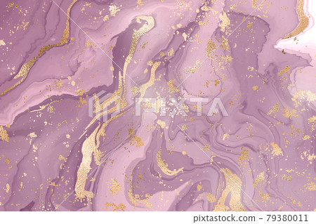 Abstract dusty violet liquid marble or watercolor background with gold glitter stripes and stains. Purple marble alcohol ink drawing effect. Vector illustration design template for wedding invitation Abstract dusty violet liquid marble or watercolor background with gold glitter stripes and stains. Purple marble alcohol ink drawing effect. Vector illustration design template for wedding invitation 79380011
