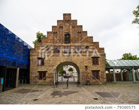 Historic city gate Nordertor, North gate in Flensburg, Germany. It was built in 1595. 79380575