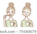 Young woman brushing her teeth and gargling 79380679