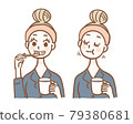 Young woman brushing her teeth and gargling _ pajamas 79380681