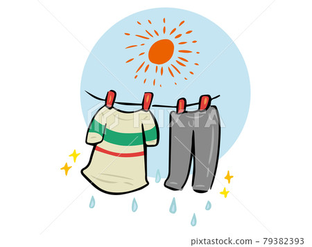 在陽光下曬乾的衣服的插圖 在陽光下曬乾的衣服的插圖 79382393