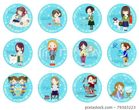 Illustration of the twelve constellations Illustration of the twelve constellations 79383223