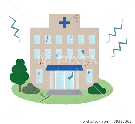 Vector illustration of a hospital suffering from an earthquake Vector illustration of a hospital suffering from an earthquake 79383302
