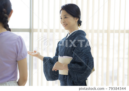 Kimono summer thin clothes single clothes women in their 60s 79384344