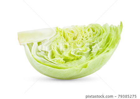 Slice Green Iceberg lettuce on White Background 79385275