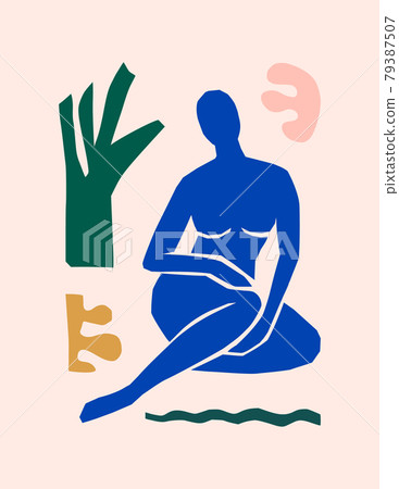 Matisse-inspired Abstract Art of the Female Figure and Organic Shapes in a trendy minimalist style. Vector collage Matisse-inspired Abstract Art of the Female Figure and Organic Shapes in a trendy minimalist style. Vector collage 79387507