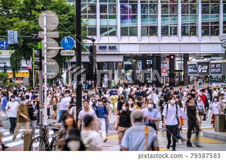 日本東京城市景觀 7 月...突變感染爆炸......東京593人和威脅數字再次出現。澀谷人多=6天 79387583