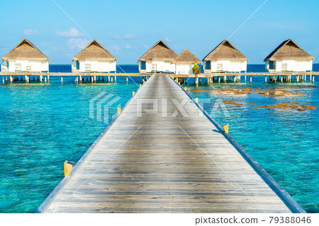 Beautiful tropical Maldives resort hotel and island with beach and sea 79388046