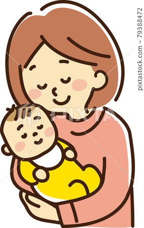 閉著眼睛的媽媽抱著熟睡的嬰兒 79388472